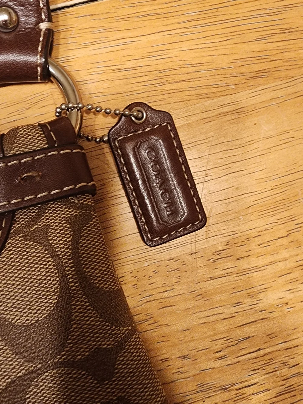 Coach Brown Signature Canvas Shoulder Bag with Dark Brown Trim